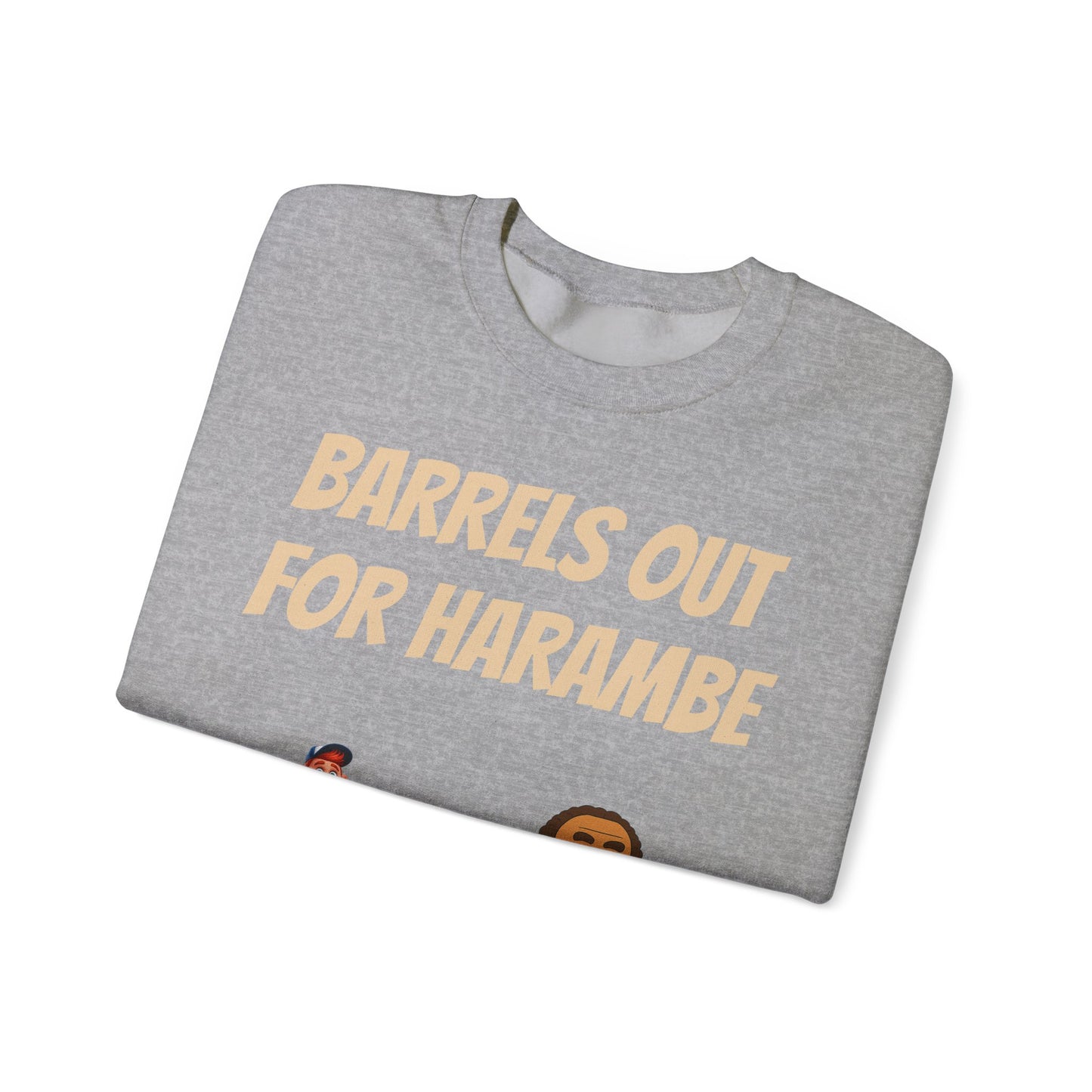 Crewneck Sweatshirt — "Barrels Out for Harambe" Cartoon Gorillas Graphic