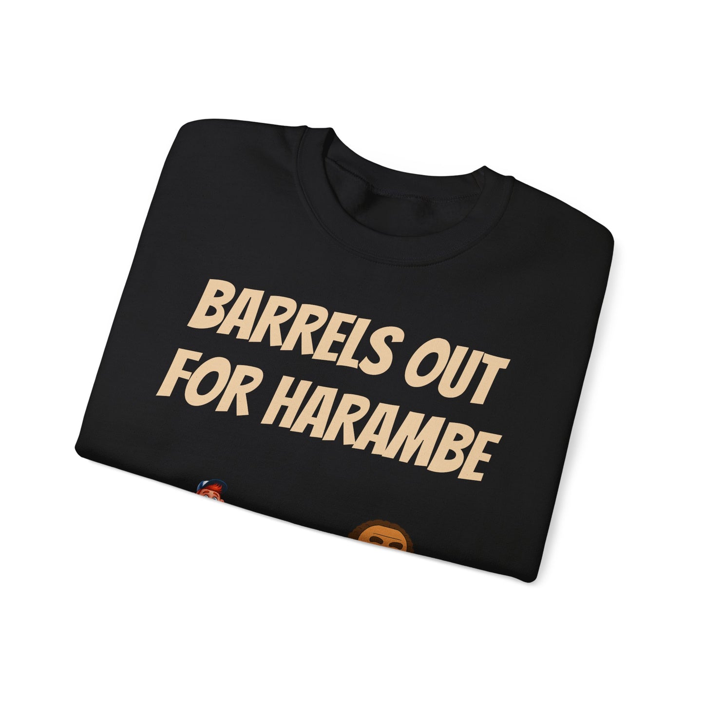 Crewneck Sweatshirt — "Barrels Out for Harambe" Cartoon Gorillas Graphic